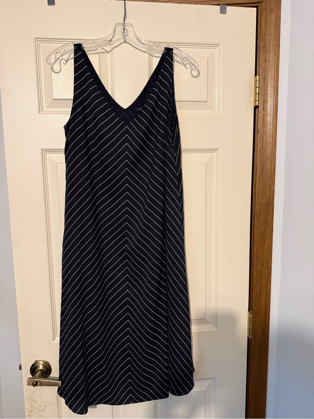 Ann Taylor Navy Chevron-Striped Midi Slip Dress